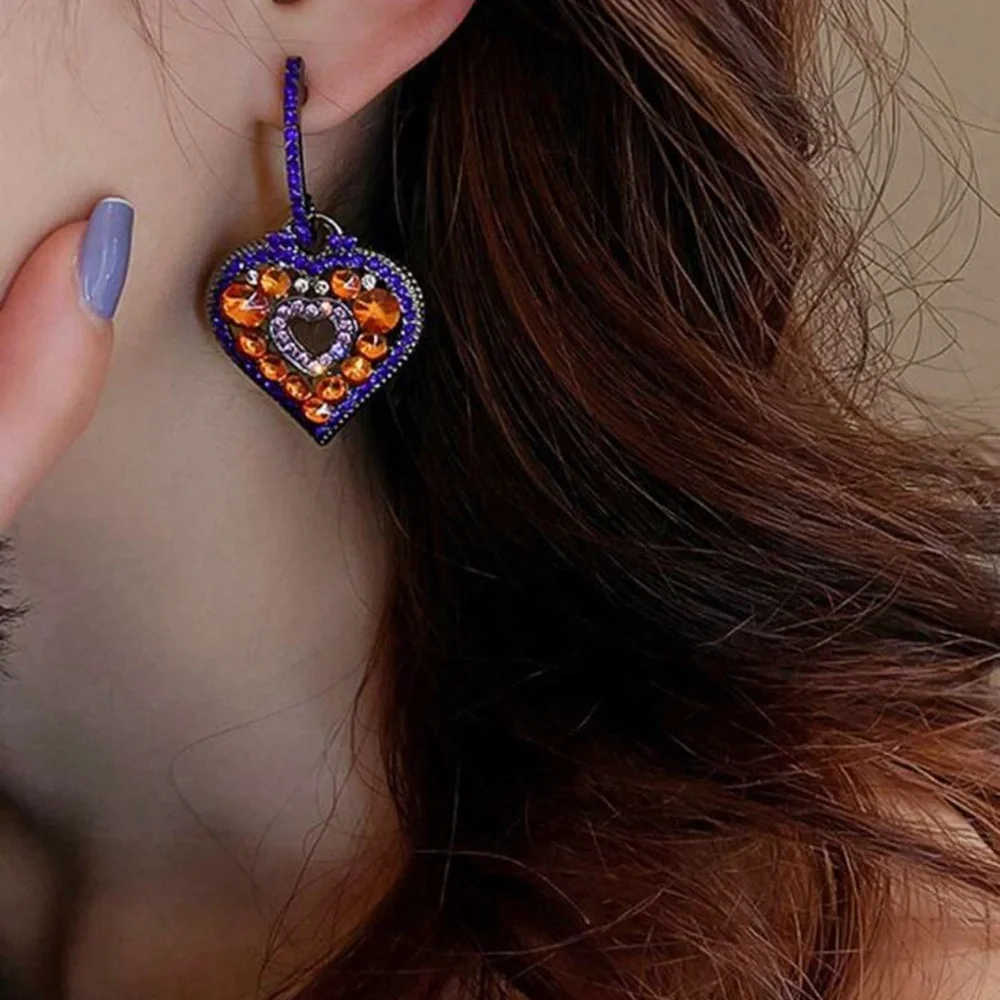 2/$30🌵 Rhinestone Heart Earrings Blue Orange Pink Sparkle Jewelry Gift Boho NEW